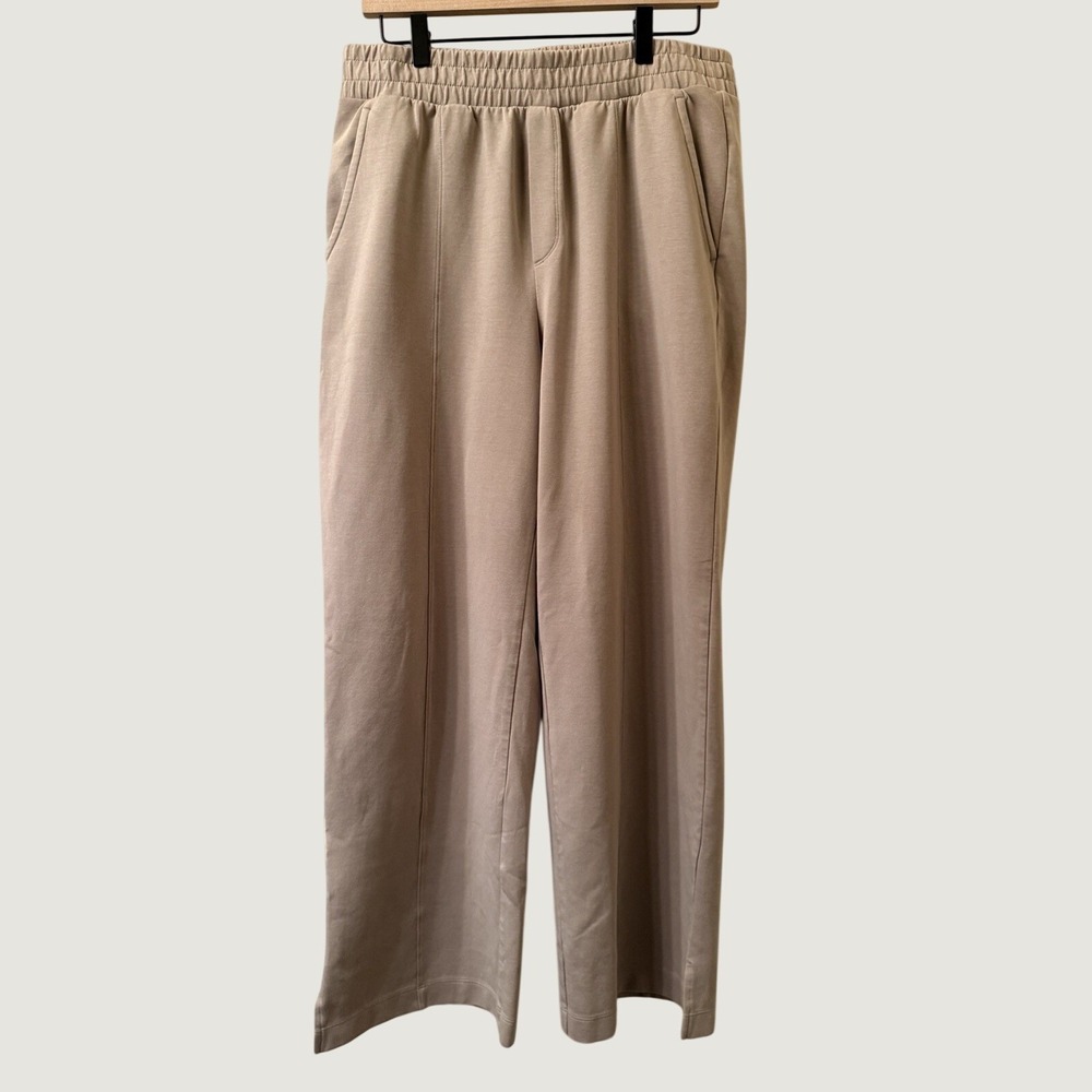Old Navy Active Dynamic Fleece Wide Leg Pants Women L High Rise Beige Taupe